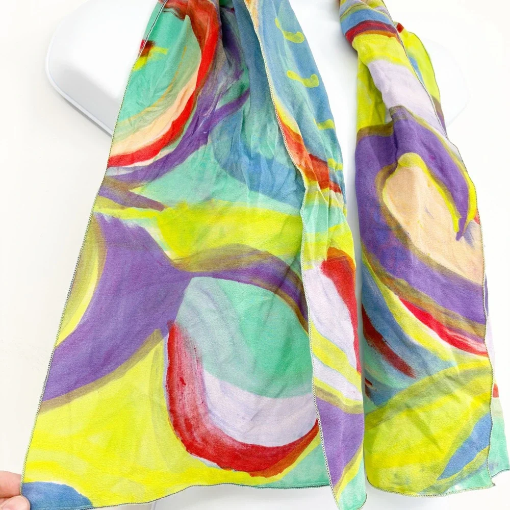 Zwear Womens Handpainted Silk Crepe de Chine Abstract Art Artistic Scarf 11 x 42